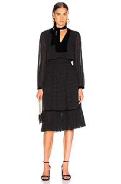 Frame Velvet-trimmed Silk-chiffon Midi Dress In Black