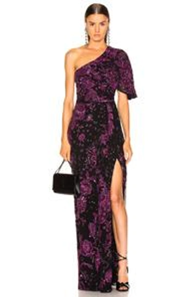 Zuhair Murad Patchwork Embroidery One Shoulder 长裙 In Dark Purple