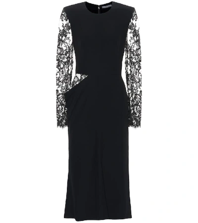 Alexander Mcqueen Cutout Lace And Crepe Midi Dress In Black