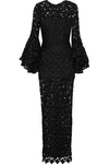 MILLY MILLY WOMAN ANYA RUFFLED GUIPURE LACE GOWN BLACK,3074457345619339339