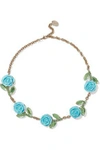 RED VALENTINO RED(V) WOMAN GOLD-TONE, CRYSTAL AND RESIN NECKLACE TURQUOISE,US 4230358016266528