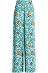 STELLA JEAN STELLA JEAN WOMAN PLEATED PRINTED CREPE WIDE-LEG PANTS TURQUOISE,3074457345619419741