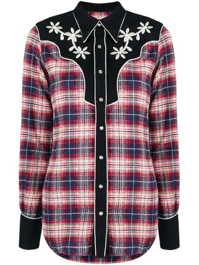 Dsquared2 Floral Embroidered Tartan Shirt In Red,blue,white