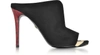 ROBERTO CAVALLI SHOES BLACK SUEDE PEEP TOE MULES W/RED PYTHON HEEL