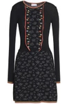 RED VALENTINO WOMAN RUFFLE-TRIMMED JACQUARD AND RIBBED-KNIT MINI DRESS BLACK,AU 3633577412044323