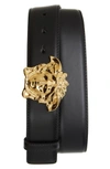 Versace La Medusa Greca Print Reversible Leather Belt In Black