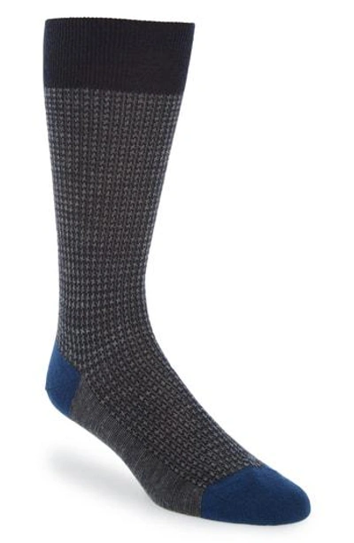 Pantherella Hatherley Puppytooth Merino Wool-blend Socks In Navy Blue