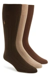 Polo Ralph Lauren Ralph Lauren 3-pack Supersoft Ribbed Socks In Brown Assorted