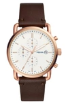 FOSSIL THE COMMUTER CHRONOGRAPH LEATHER STRAP WATCH, 42MM,FS5476