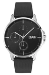 Hugo Boss Men's #focus Black Leather Strap Watch 42mm In Black
