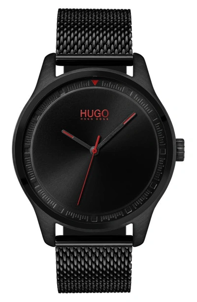 Hugo Men's #move Black Stainless Steel Mesh Bracelet Watch 42mm Women's Shoes