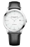 Baume & Mercier M0a10332 Classima Stainless Steel And Leather Automatic Watch In Black