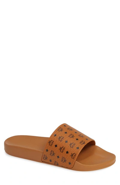 Mcm Visetos Slide Sandal In Cognac