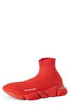 Balenciaga Men's Logo Speed Sneakers With Tonal Rubber Sole In Rouge Red