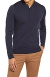 John Smedley Slim Fit Long Sleeve Merino Polo In Blue