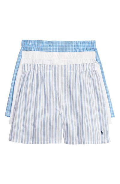 Polo Ralph Lauren Classic Fit Woven Boxers, Pack Of 3 In Madison Stripe / Raymond Plaid / White Skull Print