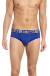 Versace Iconic Slim-fit Stretch-cotton Briefs In Blue/ Gold