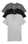 Polo Ralph Lauren Men's Undershirt, Slim Fit Classic Cotton V-neck 3 Pack In Black/ Grey/ Charcoal