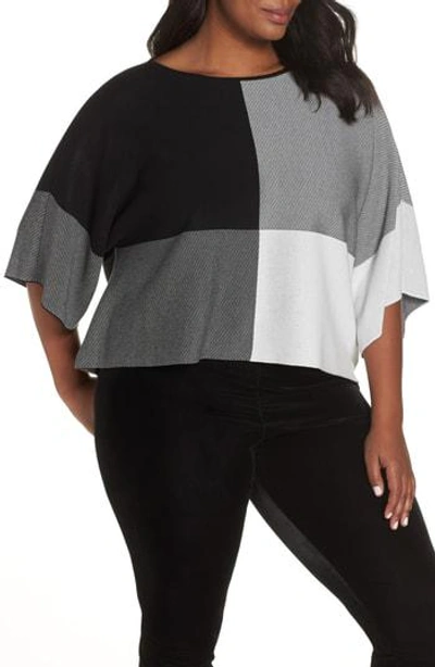 Eileen Fisher Tencel Bateau-neck Colorblocked Sweater, Regular & Petite In Black/soft White