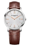 Baume & Mercier Classima Quartz 42mm Stainless Steel And Croc-effect Leather Watch In White