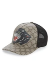 GUCCI HANRY J WOLF CANVAS BASEBALL CAP - BROWN,4817574HE79