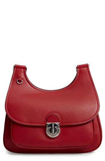 Tory Burch James Smooth Leather Saddle Shoulder Bag In Red/gold