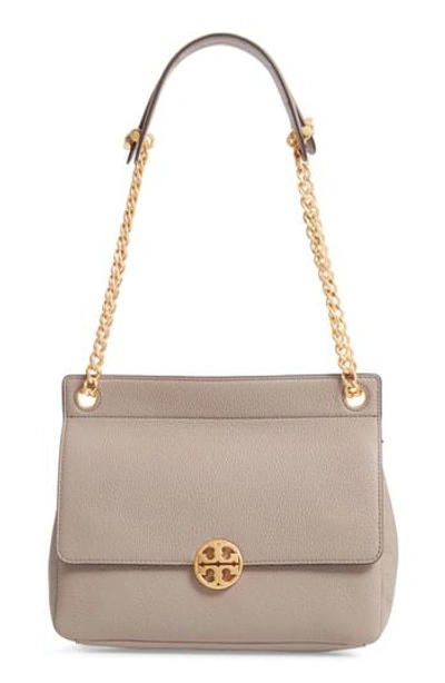 Tory Burch Chelsea Flap Convertible Leather Shoulder Bag In Gray Heron/gold