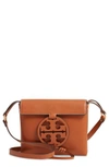Tory Burch Miller Metal Logo Leather Flap Crossbody Bag In Aged Camello