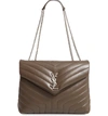 SAINT LAURENT MEDIUM LOULOU CALFSKIN LEATHER SHOULDER BAG - BROWN,487216DV726