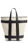 PACO RABANNE CAGE LEATHER & CANVAS NORTH/SOUTH TOTE - IVORY,18HCAGENT3CAASI