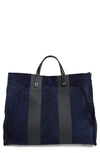 CLARE V SIMPLE STRIPE LEATHER TOTE,HB-TT-ST-100020-NVY