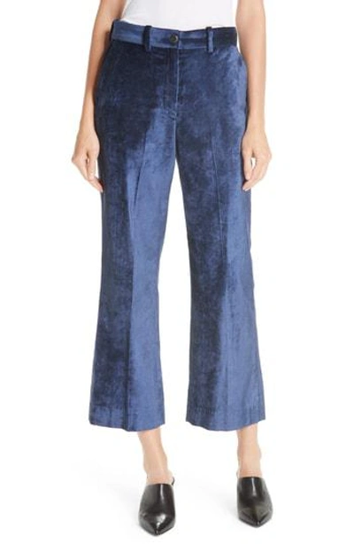 Rag & Bone Libby Velvet Cropped Flare-leg Pants In Denim Blue