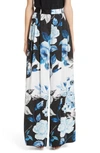 Off-white Pleated Silk Floral Wide-leg Pants In Black All Over