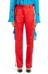 Msgm Satin Pants W/ Side Bands & Chain Detail In Red