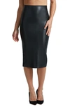 Commando Faux Leather Side Slit Midi Skirt In Black