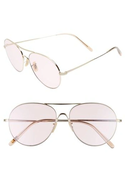 Oliver Peoples Women's Rockmore Aviator Sunglasses, 58mm In Gold/pink Wash Solid
