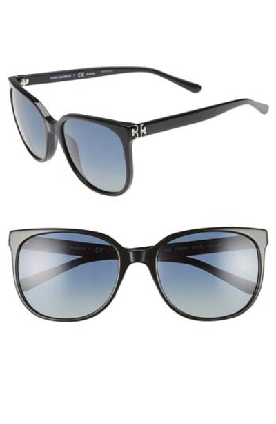 Tory Burch Revo 57mm Polarized Square Sunglasses - Black Gradient In Green Gradient Blue Polar
