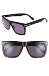 Tom Ford Morgan 57mm Flat Top Sunglasses In Shiny Black/ Smoke