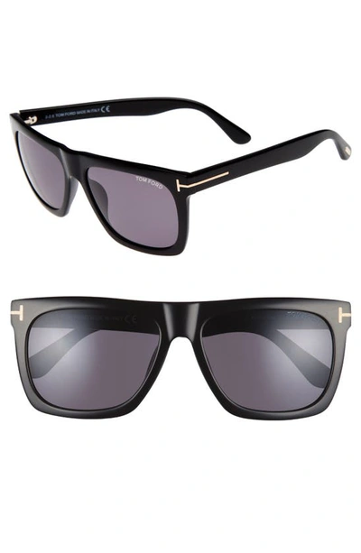 Tom Ford Morgan 57mm Flat Top Sunglasses In Shiny Black/ Smoke