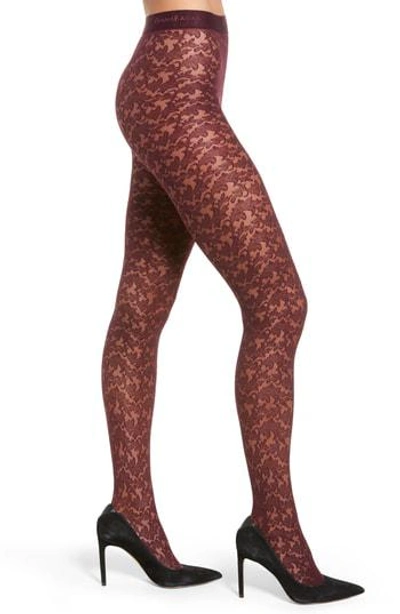 Donna Karan Hosiery Signature Collection Lace Tights In Claret