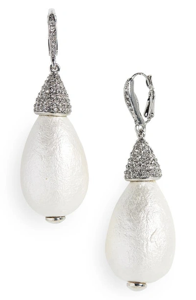 Oscar De La Renta Pearly Crystal Teardrop Earrings In White/silver