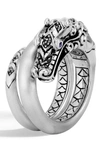 John Hardy Sterling Silver Legends Naga Black Spinel & Blue Sapphire Eyes Ring With Brushed Finish In Black Spinel/ Blue Sapphire