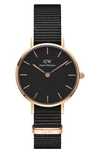 Daniel Wellington Women's Petite Cornwall Black Polyester Watch 28mm In Black/ Rose Gold