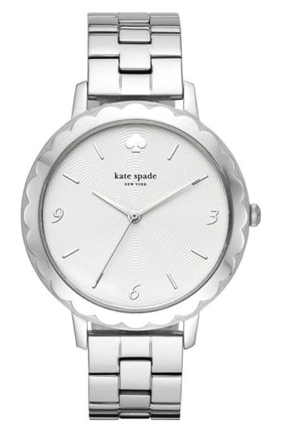 Kate Spade Morningside Scallop Stainless Steel Bracelet Watch In White/silver
