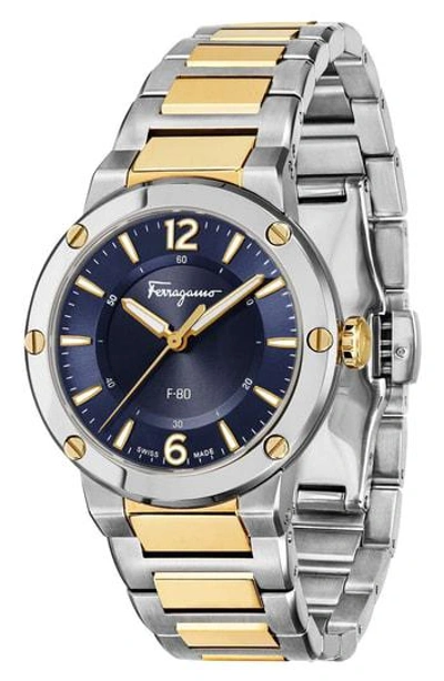 Ferragamo F-80 Two-tone Stainless Steel Bracelet Watch In Blue/multi
