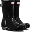 Hunter Original Short Adjustable Back Gloss Waterproof Rain Boot In Black