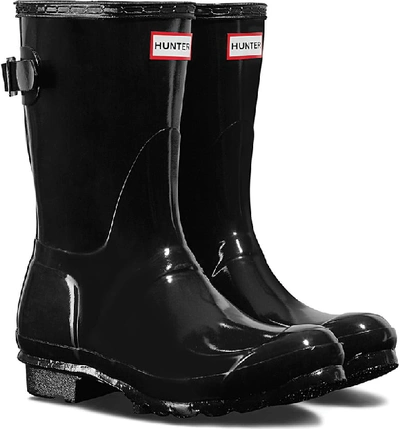 Hunter Original Short Adjustable Back Gloss Waterproof Rain Boot In Black
