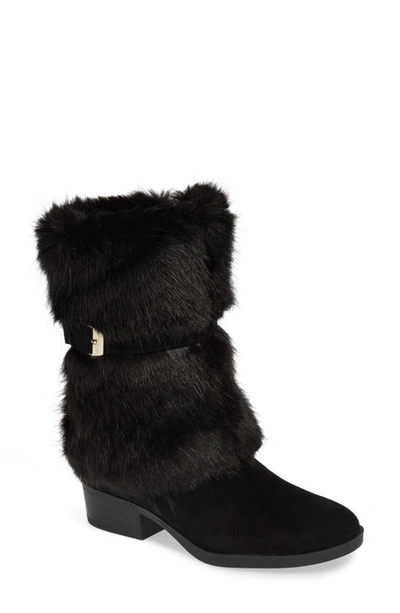 Taryn Rose Giselle Water-resistant Suede & Faux-fur Mid-calf Boots In Black Suede