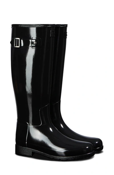Hunter Original Refined Tall Wellington Boots In Black Gloss