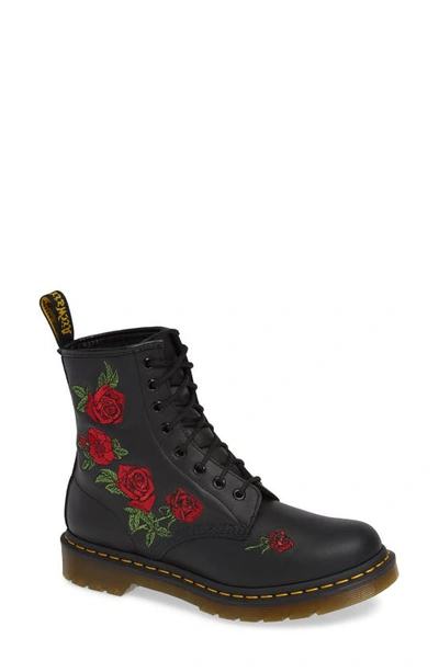 Dr. Martens 1460 Vonda Embroidered Bootie In Black Virginia Leather